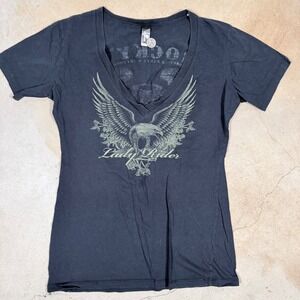 HOT LEATHERS Lady Rider Eagle Roses Graphic T Shirt XL Black Motorcycle